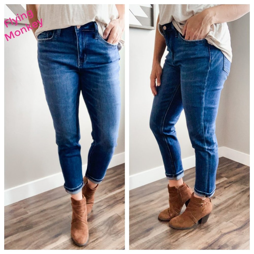 NEW Vervet by Flying Monkey Cuffed Stretch Boyfriend - Cropped Length